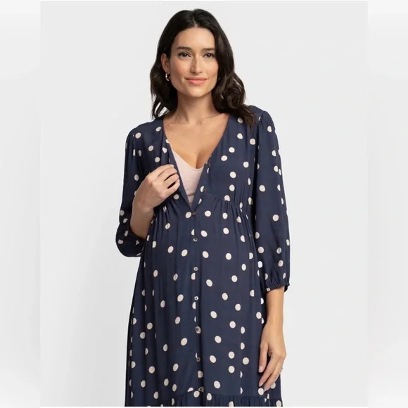 Seraphine Navy Polka Dot Tiered Maternity Maxi Dress - Picture 4 of 10
